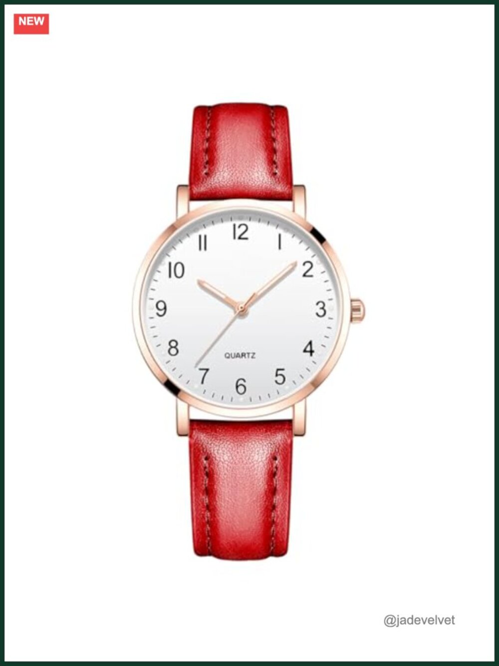 Quartz Pointer Wrist Watch Rose Gold Case Red Genuine Leather Strap